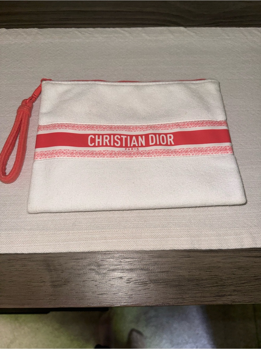 Christian Dior Beauty Terrycloth Makeup Bag / Wristlet – Coral & White GWP - Picture 4 of 6